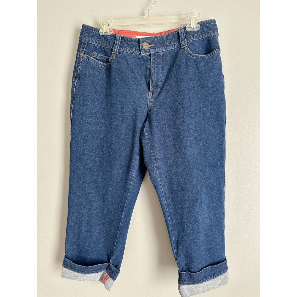 Coldwater Creek Womens Size 12 Capri Pants Jeans Blue Stretch Cropped Zip Button